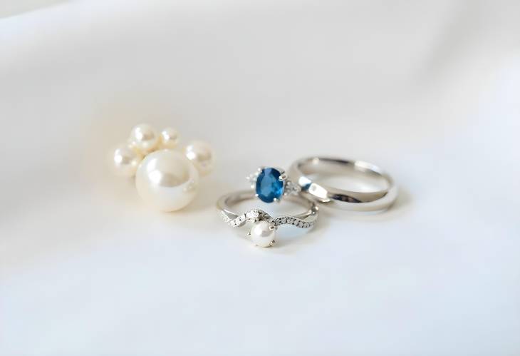 Captivating Close Up Pearls and Silver Rings Showcase